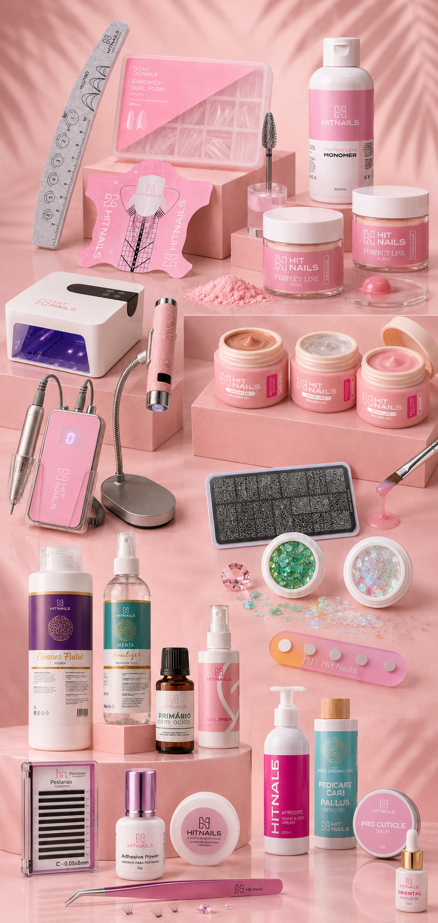 Gama de produtos profissionais Hit Nails para unhas e pestanas
